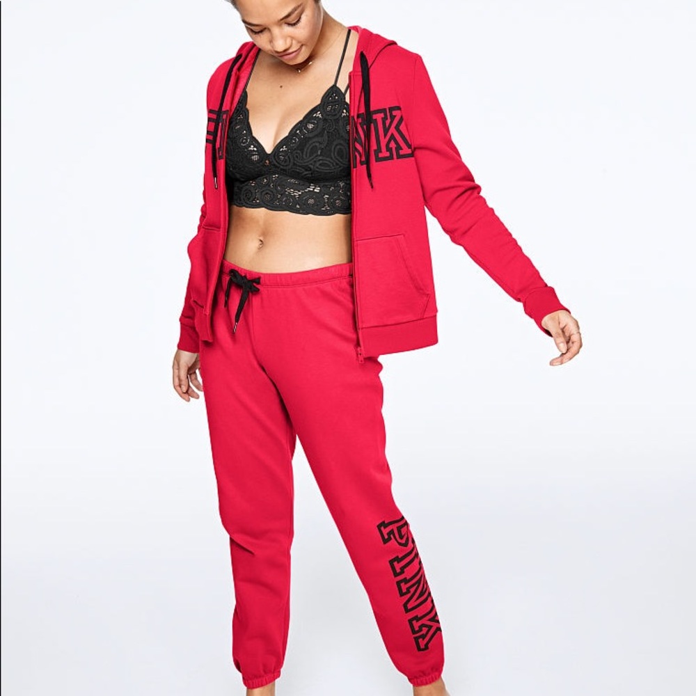 Pink sweatpants.